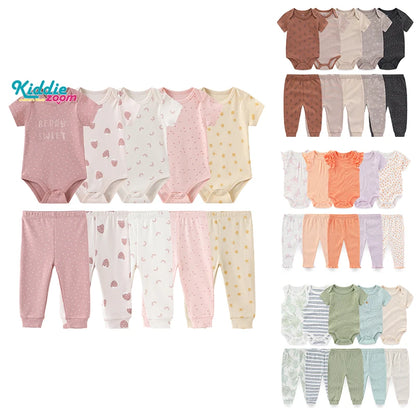 Baby Bodysuit and Pants Set, 10-Piece Kiddiezoom Infant Clothing Bundle with Short-Sleeve Tops for Boys and Girls, Sizes 3M-12M