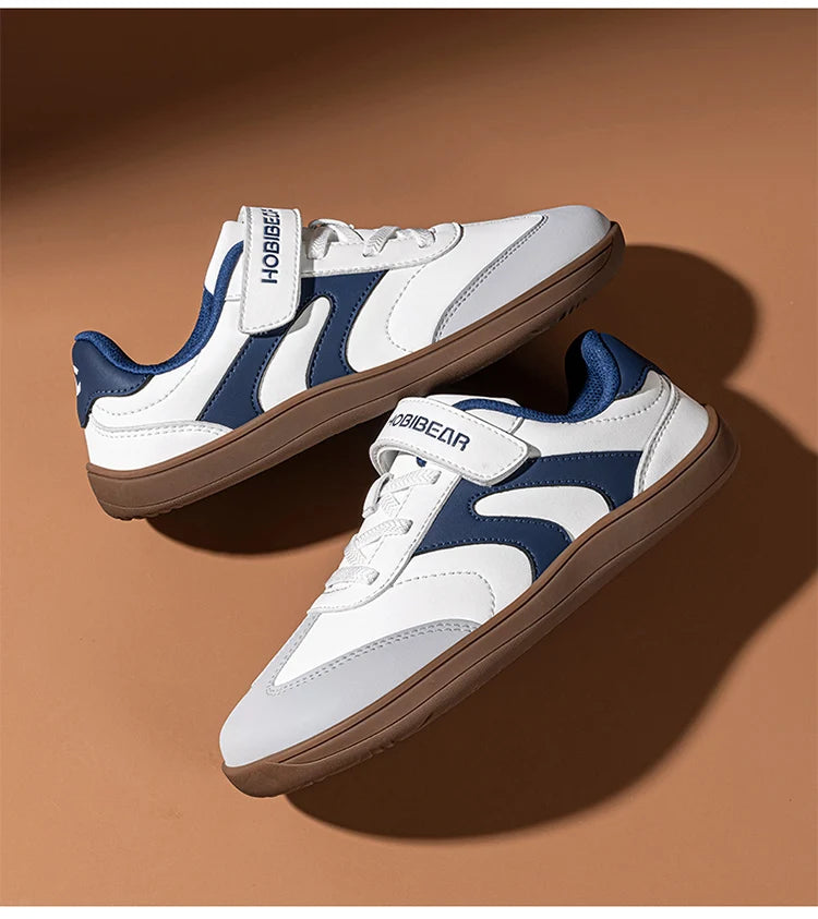Big Kids Barefoot Sneakers by HOBIBEAR with Wide Toe Box, Zero-Drop Rubber Sole, Hook-and-Loop Strap and Artificial Leather Upper for Everyday Walking