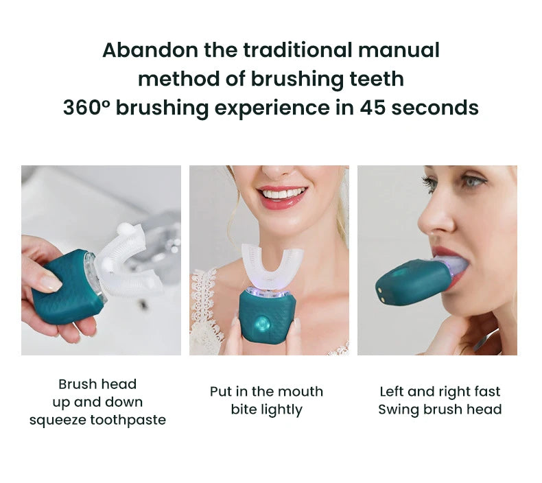 Adult U-Shaped Electric Toothbrush with Four Brushing Modes, Blue-Light Feature and Wireless Charging Design for Daily Oral Care