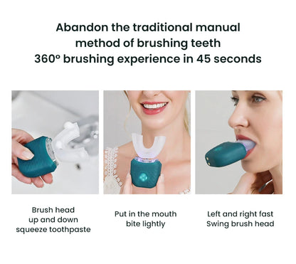 Adult U-Shaped Electric Toothbrush with Four Brushing Modes, Blue-Light Feature and Wireless Charging Design for Daily Oral Care