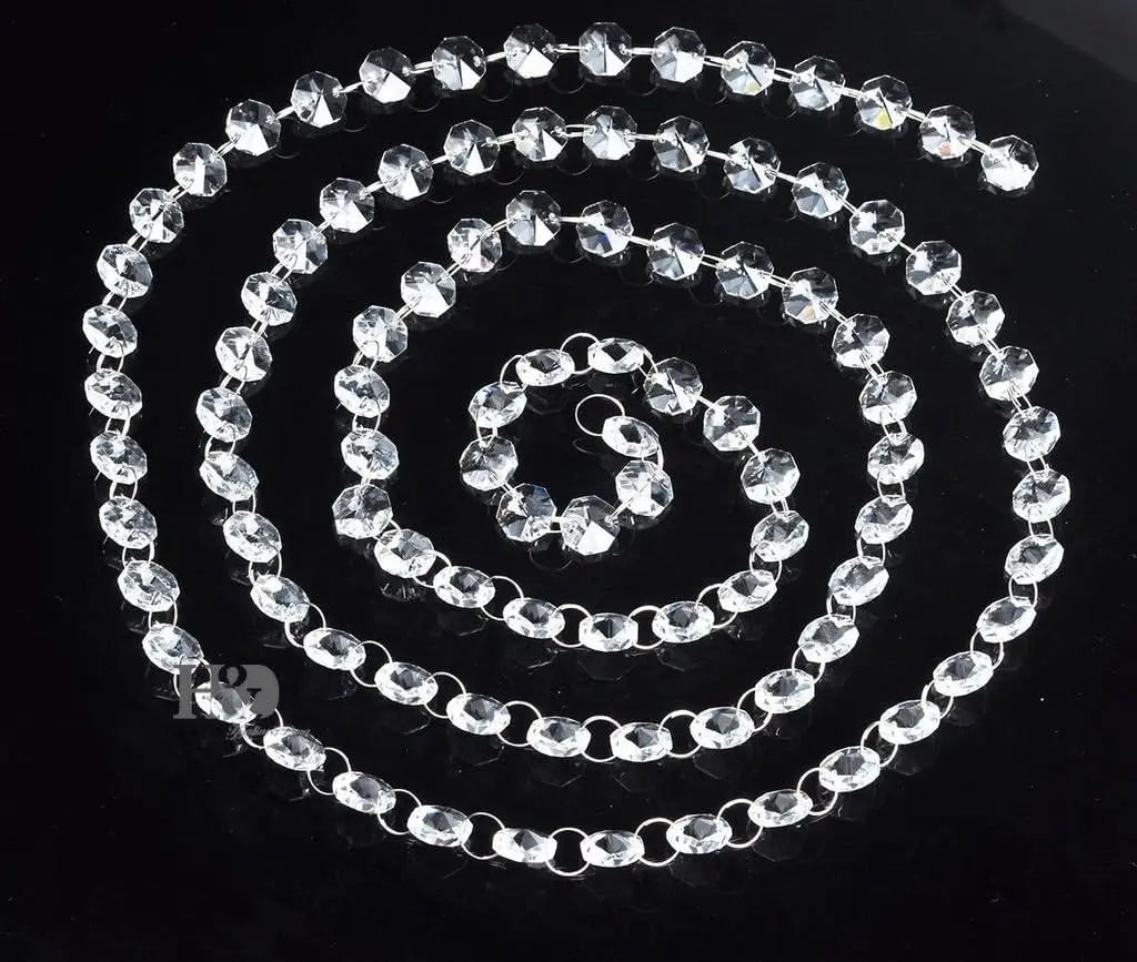 Clear Acrylic Bead Garland Strands with 14mm Octagon Gems and Adjustable Rings, Hanging Crystal-Look Chains for Wedding, Birthday and Holiday Decor