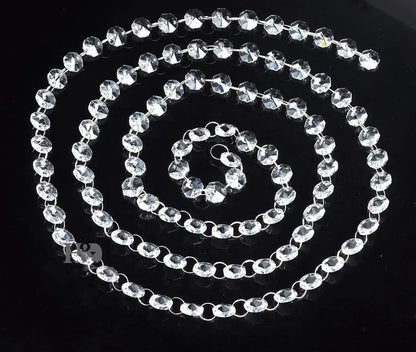 Clear Acrylic Bead Garland Strands with 14mm Octagon Gems and Adjustable Rings, Hanging Crystal-Look Chains for Wedding, Birthday and Holiday Decor