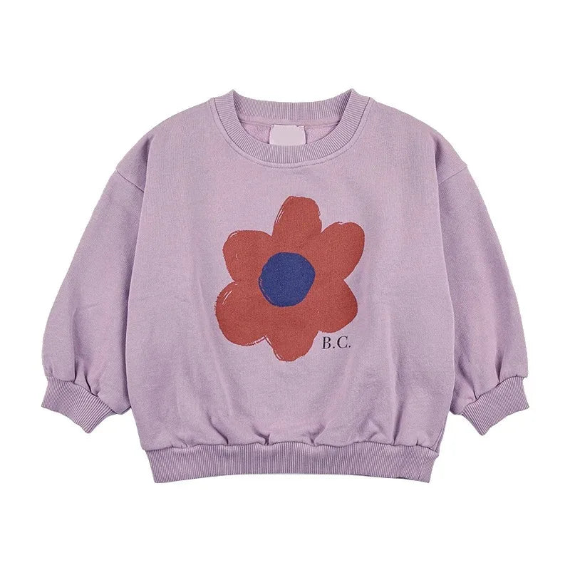 Kids Crewneck Sweatshirt with Animal, Flower and Letter Graphic Options, Long Sleeve Unisex Pullover for Boys and Girls Everyday Seasonal Layering