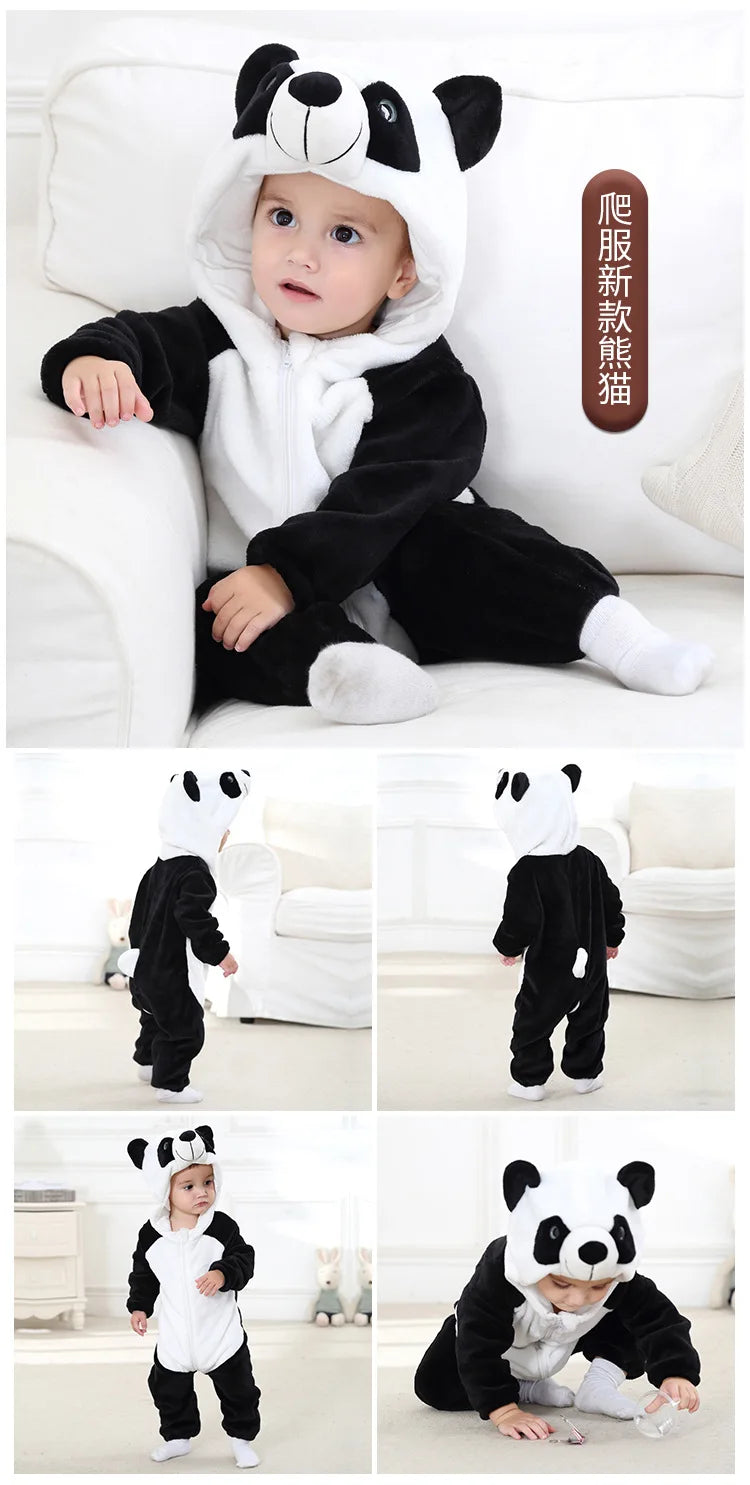 Baby Animal Hooded Costume Jumpsuit with Flannel Styling, Duck, Rabbit, Leopard and More Dress-Up Options for Boys and Girls, Sizes 70-120