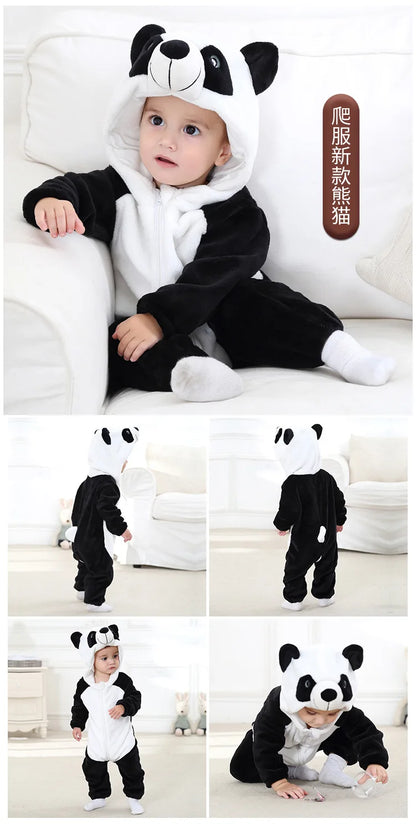 Baby Animal Hooded Costume Jumpsuit with Flannel Styling, Duck, Rabbit, Leopard and More Dress-Up Options for Boys and Girls, Sizes 70-120