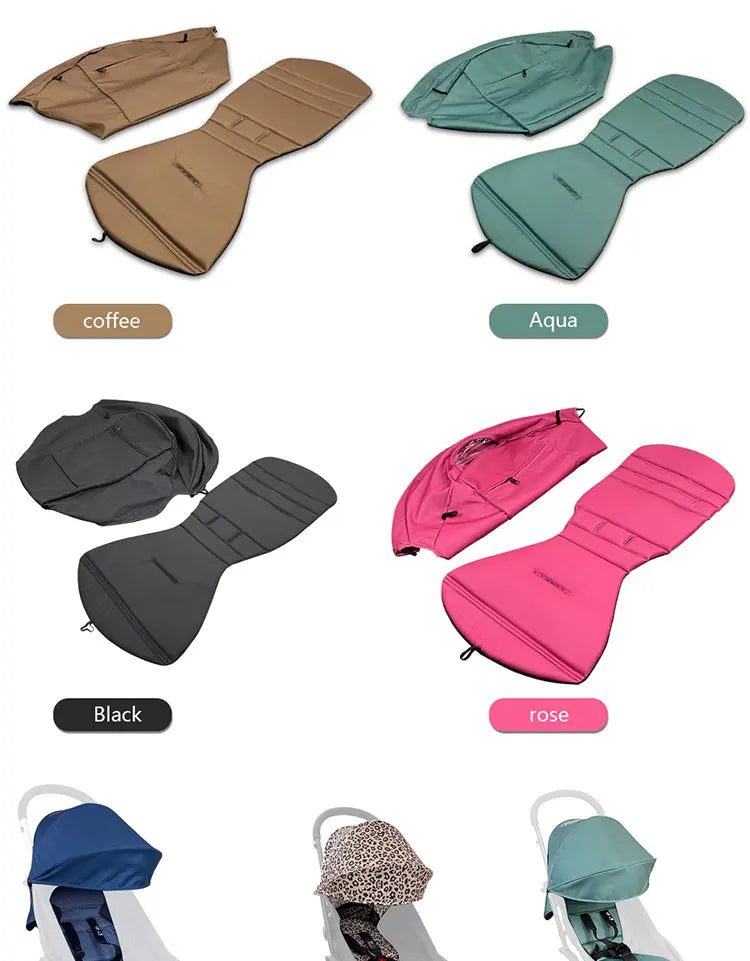 Stroller Canopy Cover and Padded Seat Set Compatible with Babyzen YOYO and YOYO2, 600D Replacement Fabric with Rear Zipper Pocket and Color Options