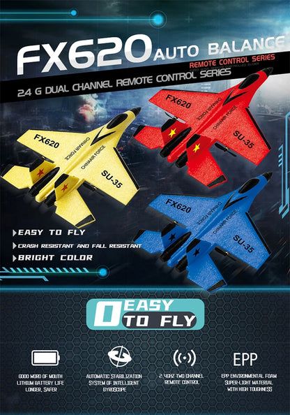 RC Airplane SU35 Fighter, Oike EPP Foam Plane with 2.4 GHz Control, Gyroscope and LED Lights for Outdoor Flying, One or Two Battery Options
