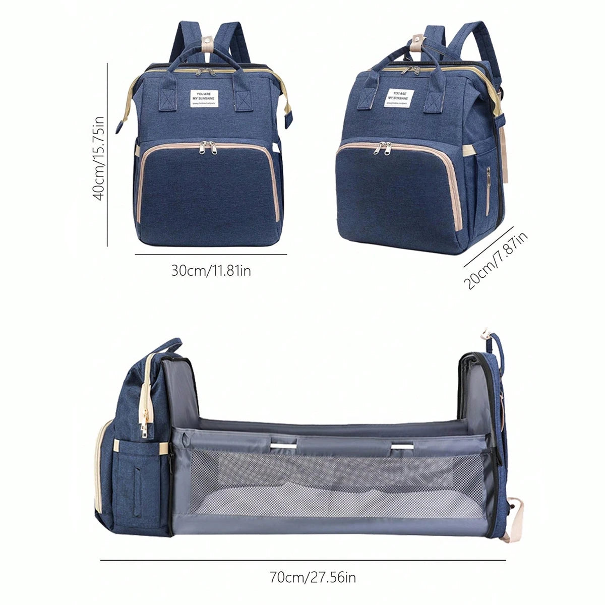 Diaper Backpack with Three Insulated Bottle Pockets and Fold-Out Changing Station, Multi-Pocket Baby Supply Bag for Moms and Dads on Everyday Outings