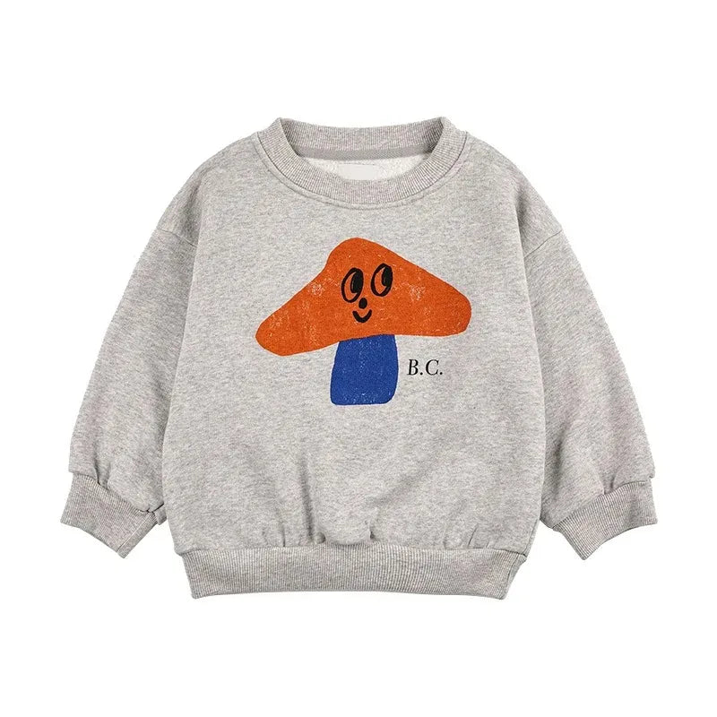 Kids Crewneck Sweatshirt with Animal, Flower and Letter Graphic Options, Long Sleeve Unisex Pullover for Boys and Girls Everyday Seasonal Layering