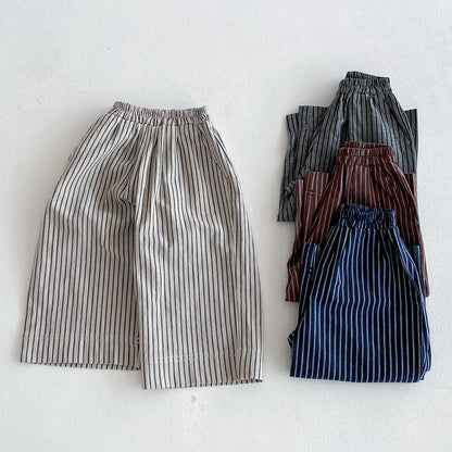 Cotton Toddler Striped Pants with Pull-On Elastic Waist, Relaxed Long Trousers for Boys and Girls in Six Colors, Sizes 12-24M to 5-6Y