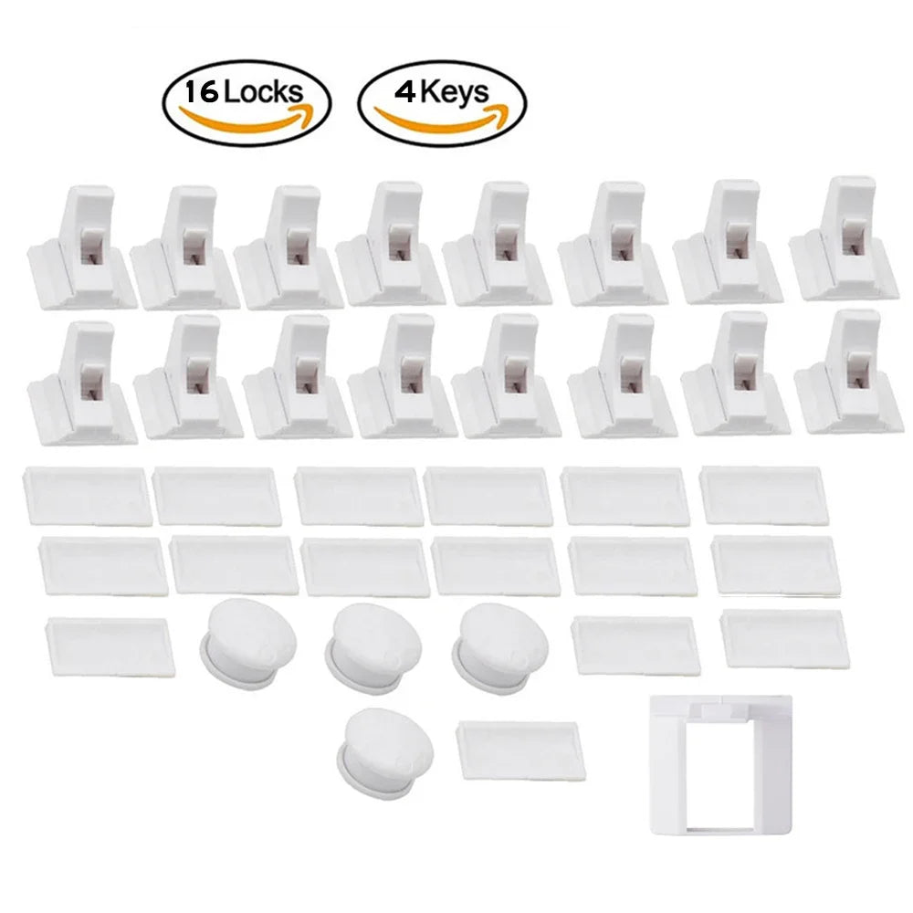 Magnetic Cabinet Safety Locks with Hidden Interior Latches and No-Drill Adhesive Installation for Compatible Drawers and Cupboard Doors