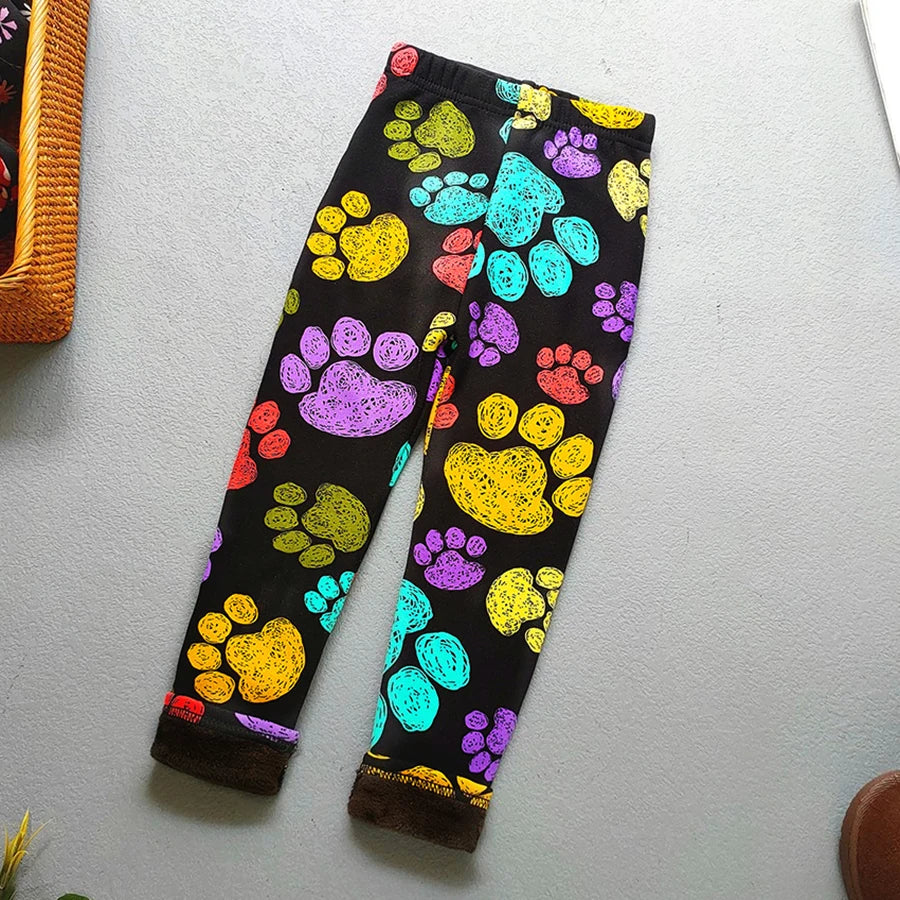 Printed Lined Leggings for Girls, Plush-Textured Winter Pants with Floral Heart and Pattern Options for Toddler and Kids Outfits, Sizes 2-3T to 10-11