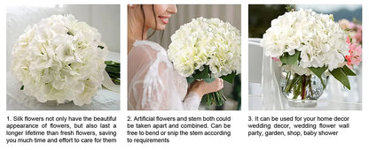 Artificial Hydrangea Flower Heads, 50-Piece Silk-Fabric Floral Set with Stem or Leaf Options for DIY Wedding Centerpieces, Baby Showers and Home Decor