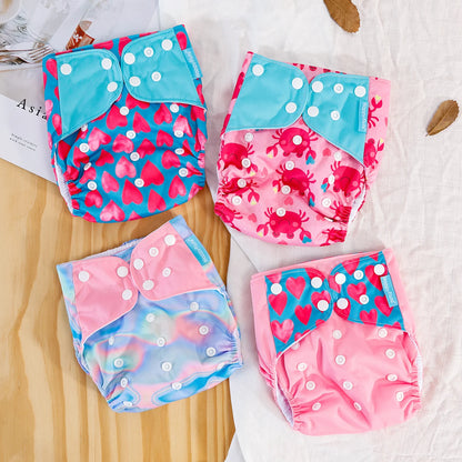 Reusable Cloth Diapers, Happyflute 4-Pack One-Size Pocket Baby Nappies with Adjustable Snap Closures, Washable Covers, Inserts Sold Separately