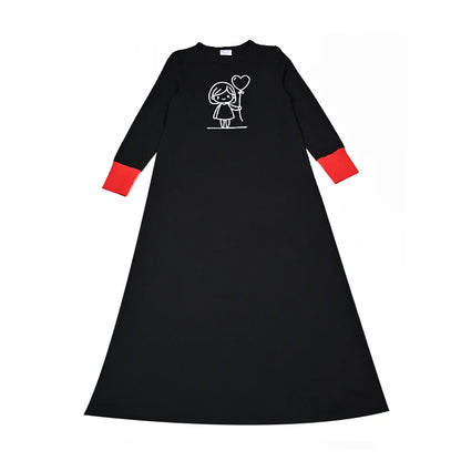Kids Matching Pajamas with Red Cuffs and White Character Graphics, Black Sibling Outfit Styles with Two-Piece Sets, Nightgown and Footie Options