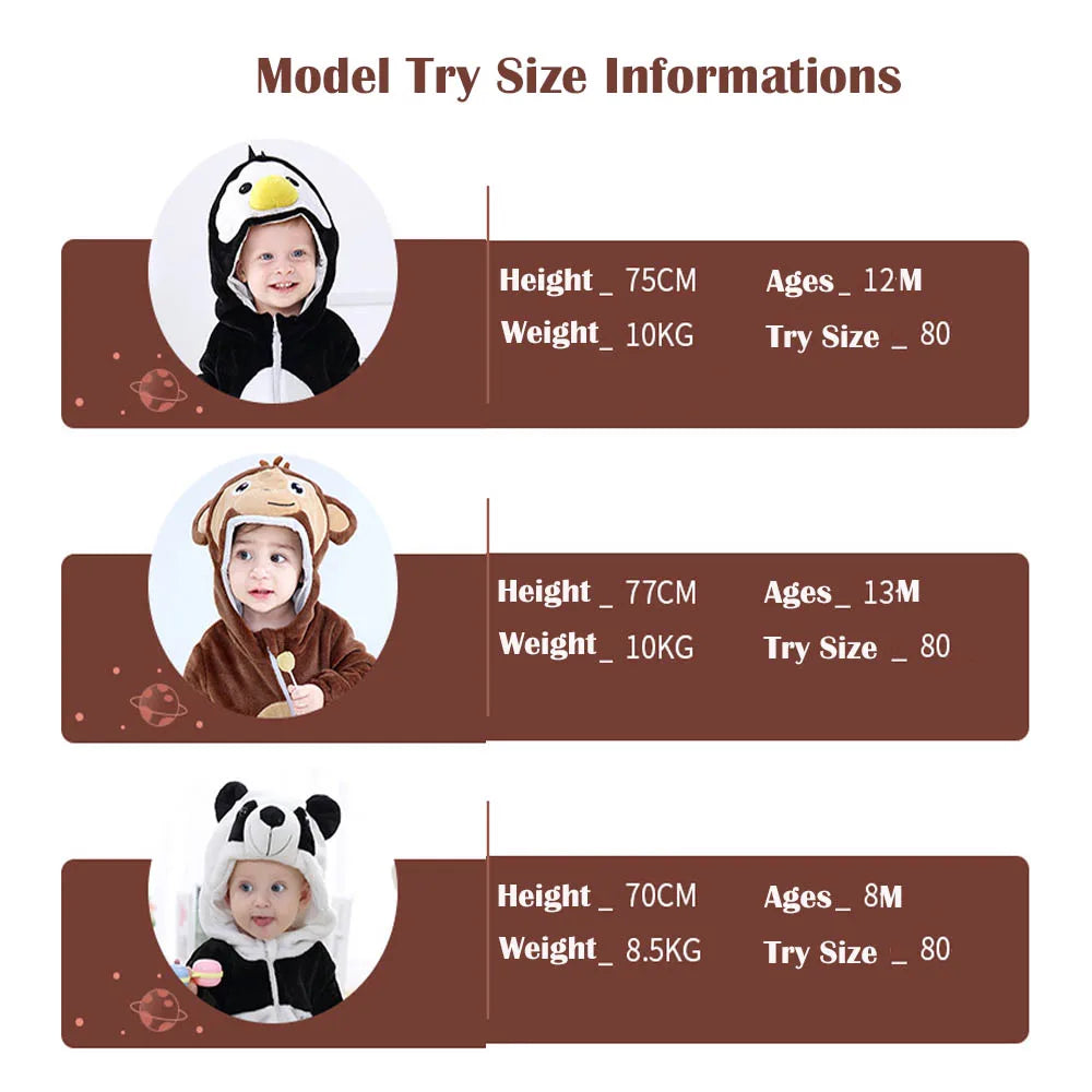 Animal Kigurumi Costume for Babies and Toddlers, Hooded Flannel Jumpsuit with Long Sleeves for Halloween Dress-Up and Family Photos