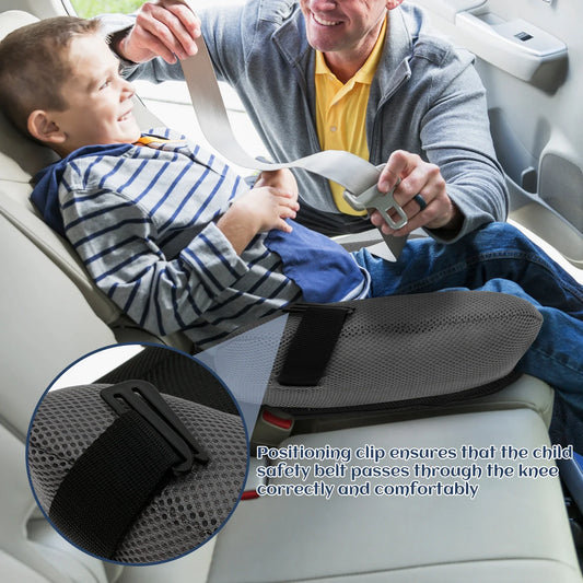 Inflatable Kids Travel Seat Cushion in Black and Gray, Portable Blow-Up Chair Pad with Carry Bag for Supervised Seating Away from the Car