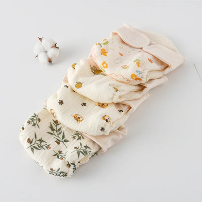 Baby Wrap Cloth Diaper with Adjustable Waist Tabs, Reusable Cotton Nappy in Animal and Rainbow Prints, Single-Piece Infant Changing Essential