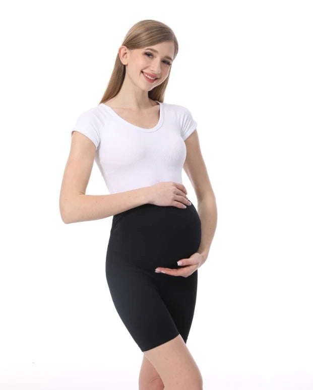 Stretch Maternity Leggings with High Waist Belly Panel, 90% Nylon and 10% Spandex Pregnancy Pants with Shorts and Thickened Style Options