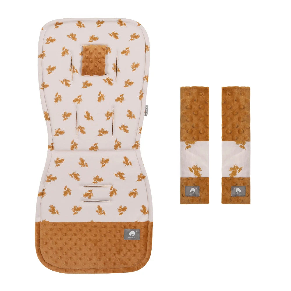 Stroller Liner and Harness Cover Set, Soft Printed Seat Cushion with Matching Strap Pads and Textured Panels in Five Decorative Print Options