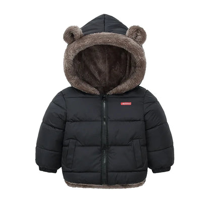 Toddler Winter Puffer Coat with Bear Ear Hood, Plush-Look Trim and Front Zipper, Padded Jacket for Boys and Girls Sizes 2T–6T