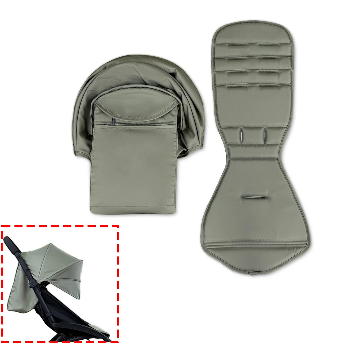 Stroller Canopy Cover and Padded Seat Set Compatible with Babyzen YOYO and YOYO2, 600D Replacement Fabric with Rear Zipper Pocket and Color Options