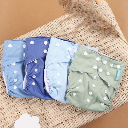Pocket Cloth Diapers 4-Pack by Happyflute, Reusable Baby Nappies with Printed PUL Outer, Suede Cloth Lining and Snap Closures for 3–15 kg