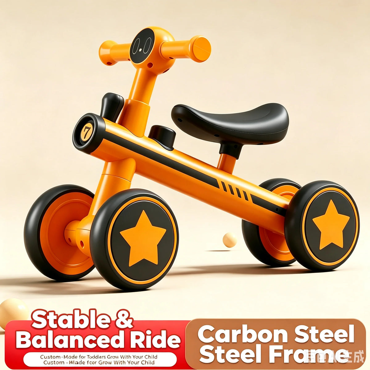 Lightweight Toddler Balance Bike for Ages 1–3, Ivory or Orange Kids Riding Toy for Supervised Playtime and First Birthday Gift Ideas