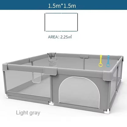 Baby Playpen with Pull Rings by IMBABY, Light Gray Mesh Activity Fence with Zippered Door and Multiple Size Options for Supervised Play