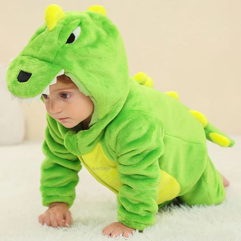 Animal Kigurumi Costume for Babies and Toddlers, Hooded Flannel Jumpsuit with Long Sleeves for Halloween Dress-Up and Family Photos