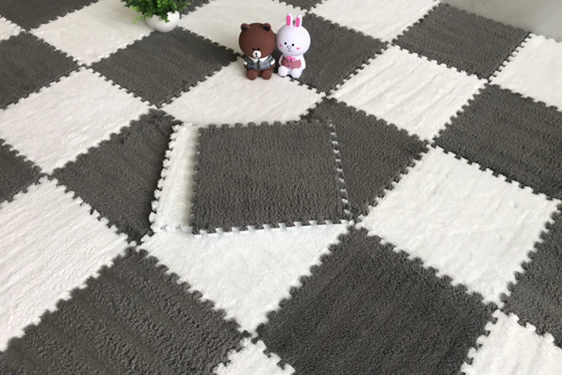 Plush Carpet Puzzle Mat, 20-Piece Interlocking EVA Foam Floor Tiles in Two-Color Options, 30 x 30 x 1 cm Squares for Nursery and Kids Rooms