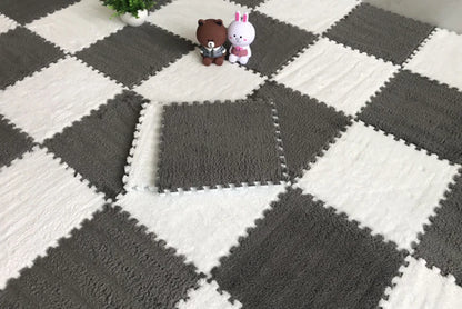 Plush Carpet Puzzle Mat, 20-Piece Interlocking EVA Foam Floor Tiles in Two-Color Options, 30 x 30 x 1 cm Squares for Nursery and Kids Rooms