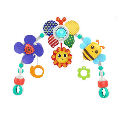 Adjustable Baby Activity Arch with Clamp-On Animal Toys, Colorful Stroller Play Bar for Supervised Sensory Exploration and Baby Shower Gifts