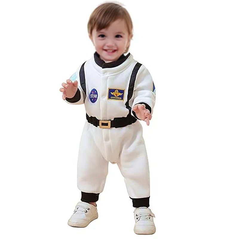 Toddler Astronaut Costume with Long Sleeves, Embroidered Space Details and White Bodysuit Styling for Baby Halloween Photos and Costume Parties