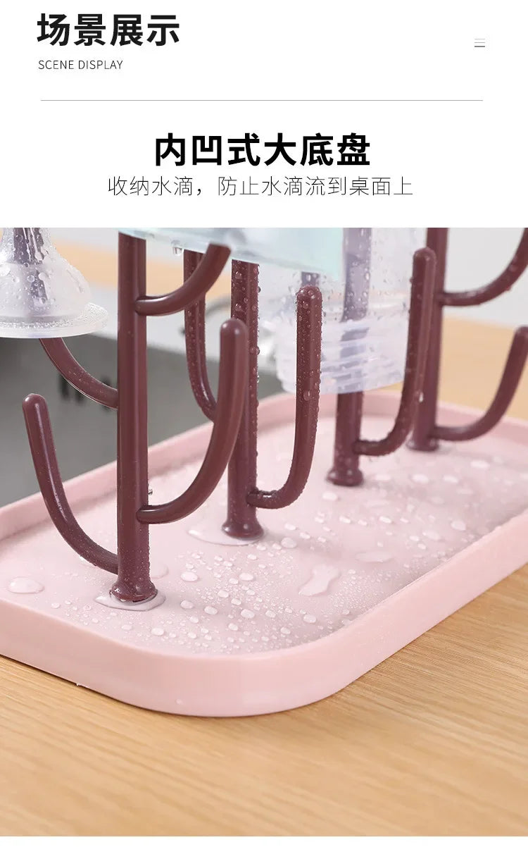 Detachable Baby Bottle Drying Rack with Branch Holders and Water Catch Tray, ABS and PP Countertop Drainer for Bottles and Feeding Accessories