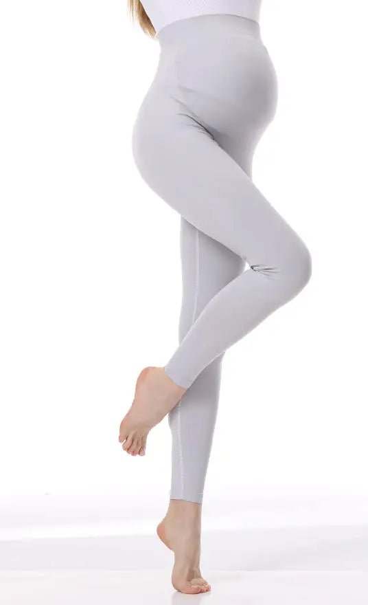 Stretch Maternity Leggings with High Waist Belly Panel, 90% Nylon and 10% Spandex Pregnancy Pants with Shorts and Thickened Style Options