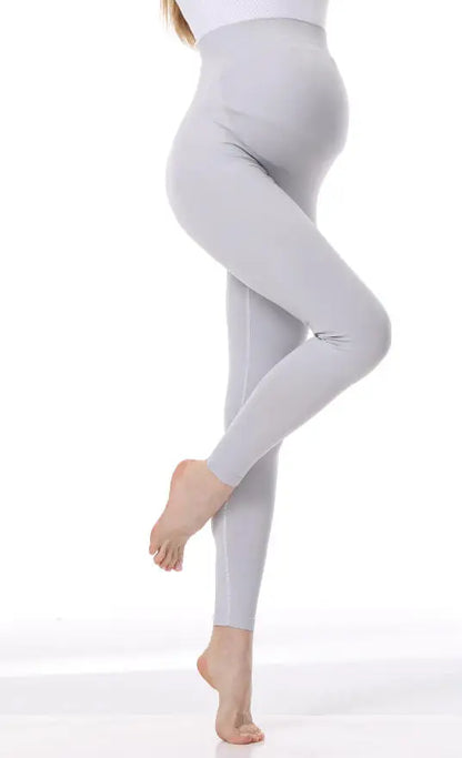 Stretch Maternity Leggings with High Waist Belly Panel, 90% Nylon and 10% Spandex Pregnancy Pants with Shorts and Thickened Style Options