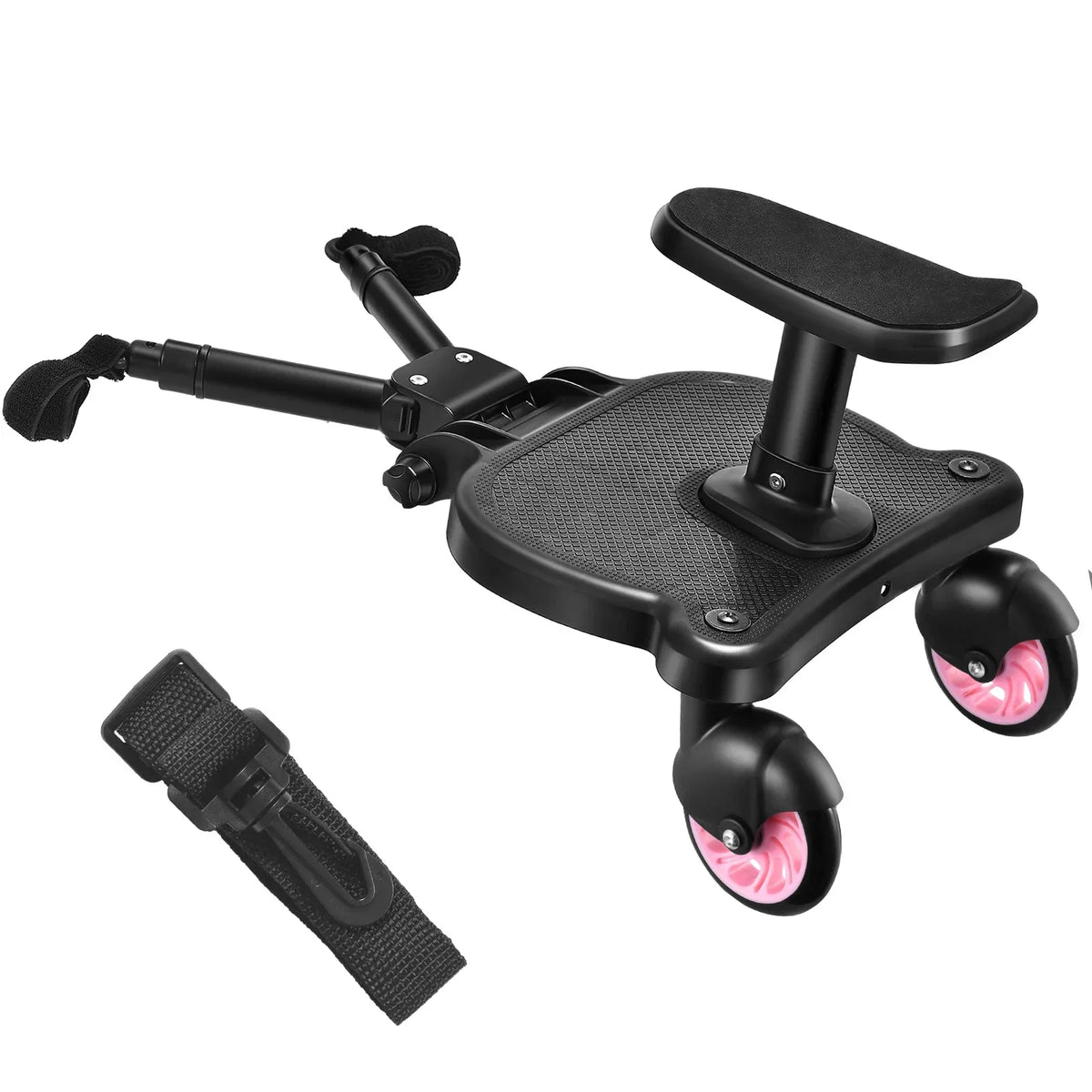 Stroller Ride-On Board with Detachable Seat, Sit or Stand Platform for a Second Child Ages 3-7, Single or Double Wheel Color Options
