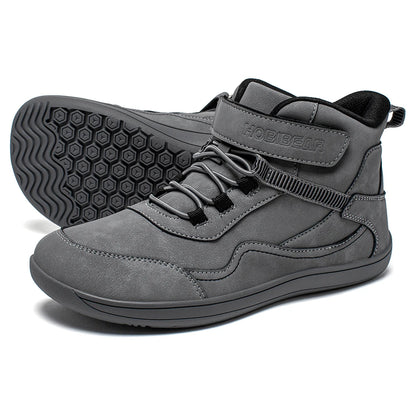 Kids Barefoot Boots with Wide Toe Box, Zero-Drop Sole and Adjustable Hook-and-Loop Strap, HOBIBEAR Artificial Leather Mid-Top Outdoor Shoes