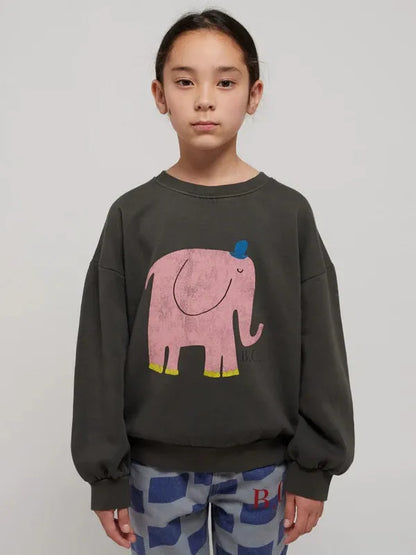 Kids Crewneck Sweatshirt with Animal, Flower and Letter Graphic Options, Long Sleeve Unisex Pullover for Boys and Girls Everyday Seasonal Layering