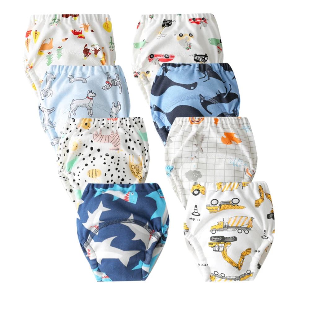Washable Potty Training Pants Multipack, 4 or 8 Reusable Toddler Underwear Briefs with Printed Designs for Daytime Toilet Learning, Sizes S-XL