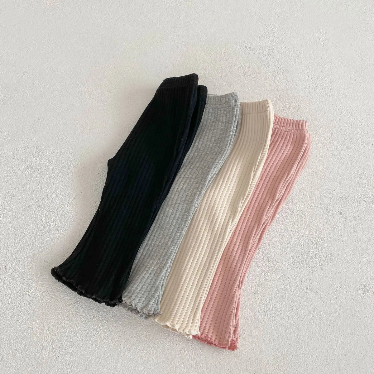 Baby Ribbed Flare Pants for Boys and Girls, Solid Color Pull-On Trousers with Flared Hems in Four Colors, Sizes 6–9M to 4T for Everyday Outfits