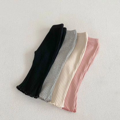 Baby Ribbed Flare Pants for Boys and Girls, Solid Color Pull-On Trousers with Flared Hems in Four Colors, Sizes 6–9M to 4T for Everyday Outfits