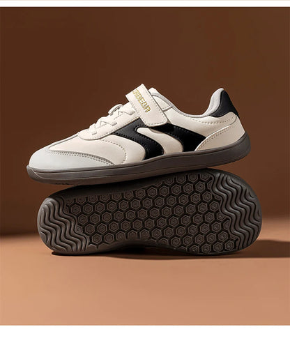 Big Kids Barefoot Sneakers by HOBIBEAR with Wide Toe Box, Zero-Drop Rubber Sole, Hook-and-Loop Strap and Artificial Leather Upper for Everyday Walking