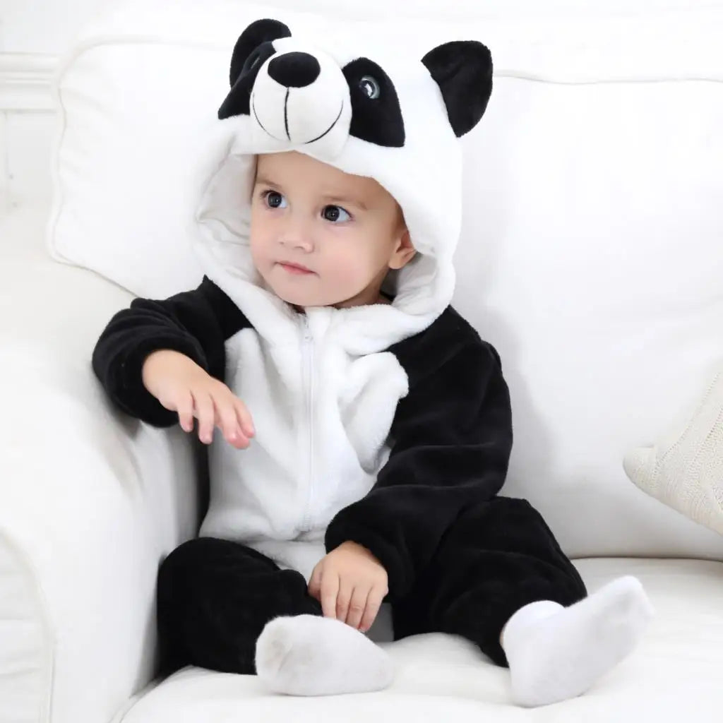 Animal Kigurumi Costume for Babies and Toddlers, Hooded Flannel Jumpsuit with Long Sleeves for Halloween Dress-Up and Family Photos