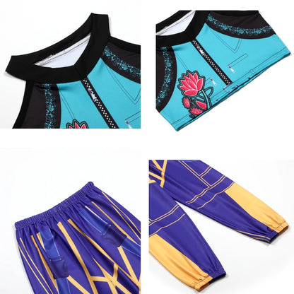 Girls Cosplay Costume Set for Halloween, Dance Performances and Dress-Up with Jacket, T-Shirt and Shorts or Top-and-Pants Outfit Options