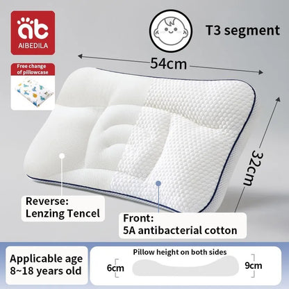 Dual-Sided Kids Contour Pillow with Five-Zone Design, Bamboo Fabric and Tencel Cover, Fiber Filling and T1 T2 T3 Pillowcase Options for Older Children
