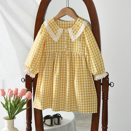 Toddler Girls Floral Dress with Oversized Collar and Long Sleeves, Bear Leader Outfit in Sizes 2T–6T for Spring, Fall and Family Photos
