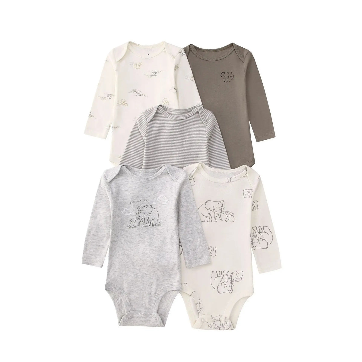 Baby Long Sleeve Bodysuits 5-Pack in Cotton, Everyday One-Piece Clothing Set for Infant Boys and Girls in 6 to 24 Month Sizes