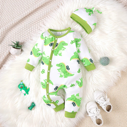 Bear Print Infant Romper with Long Sleeves and Front Fastenings, Contrast Trim and Footless Cuffs for Everyday Baby Outfits, Sizes 1-18 Months